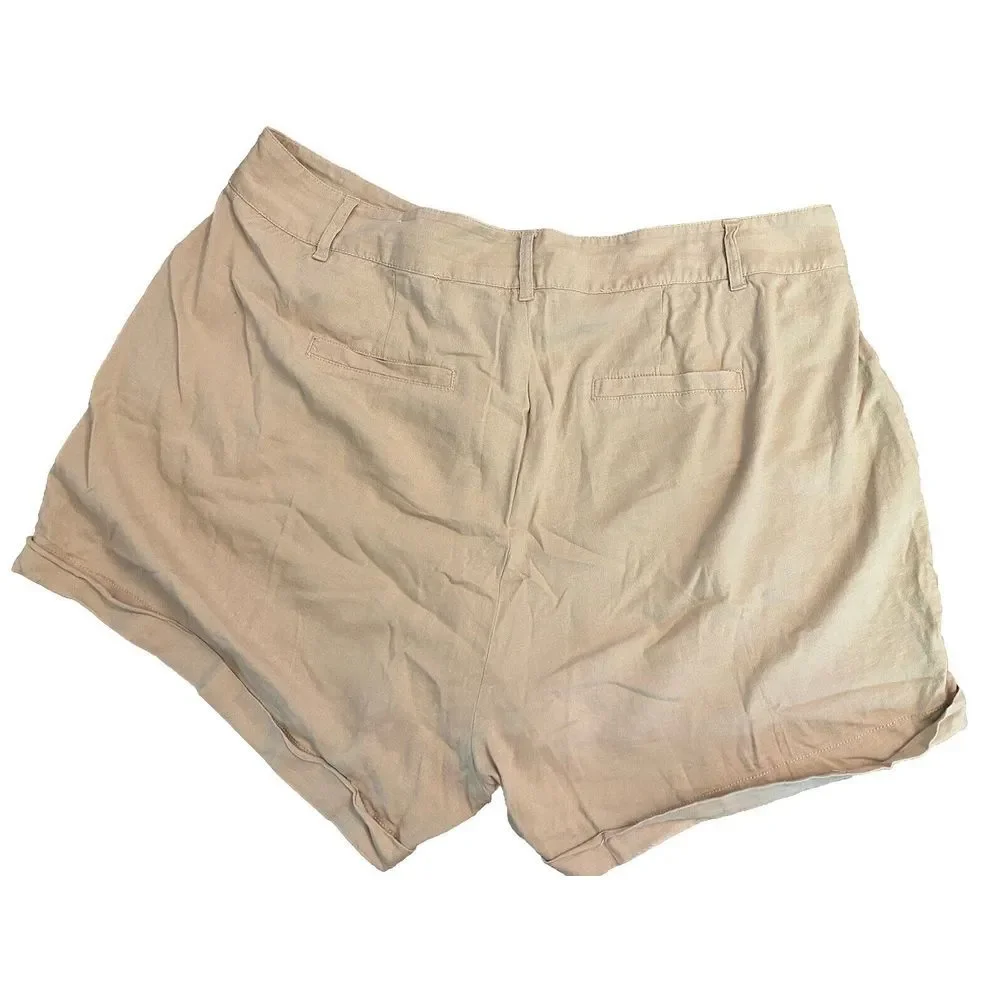Torrid Women's Linen Blend‎ Shorts Cuffed Tan Beige Size 14 (lining removed)
